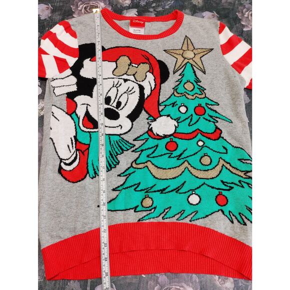 Disney Minnie Mouse Christmas Tree Light Up Holiday Sweater Gray Red Juniors XL - Picture 6 of 7